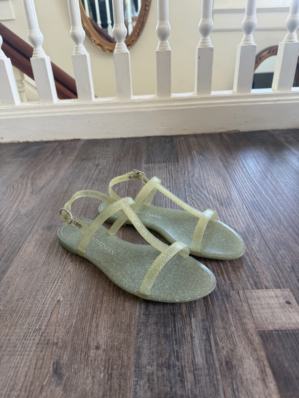Summer Womens Glitter Jelly T-Strap Sandals - Pale Green SIZE 7